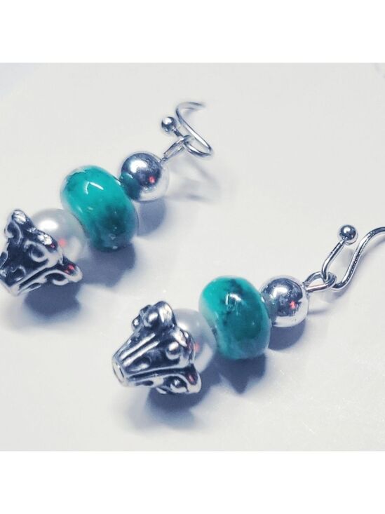 Hand Crafted Jewelry - Green Glass Bead Tulip Dangle Earrings